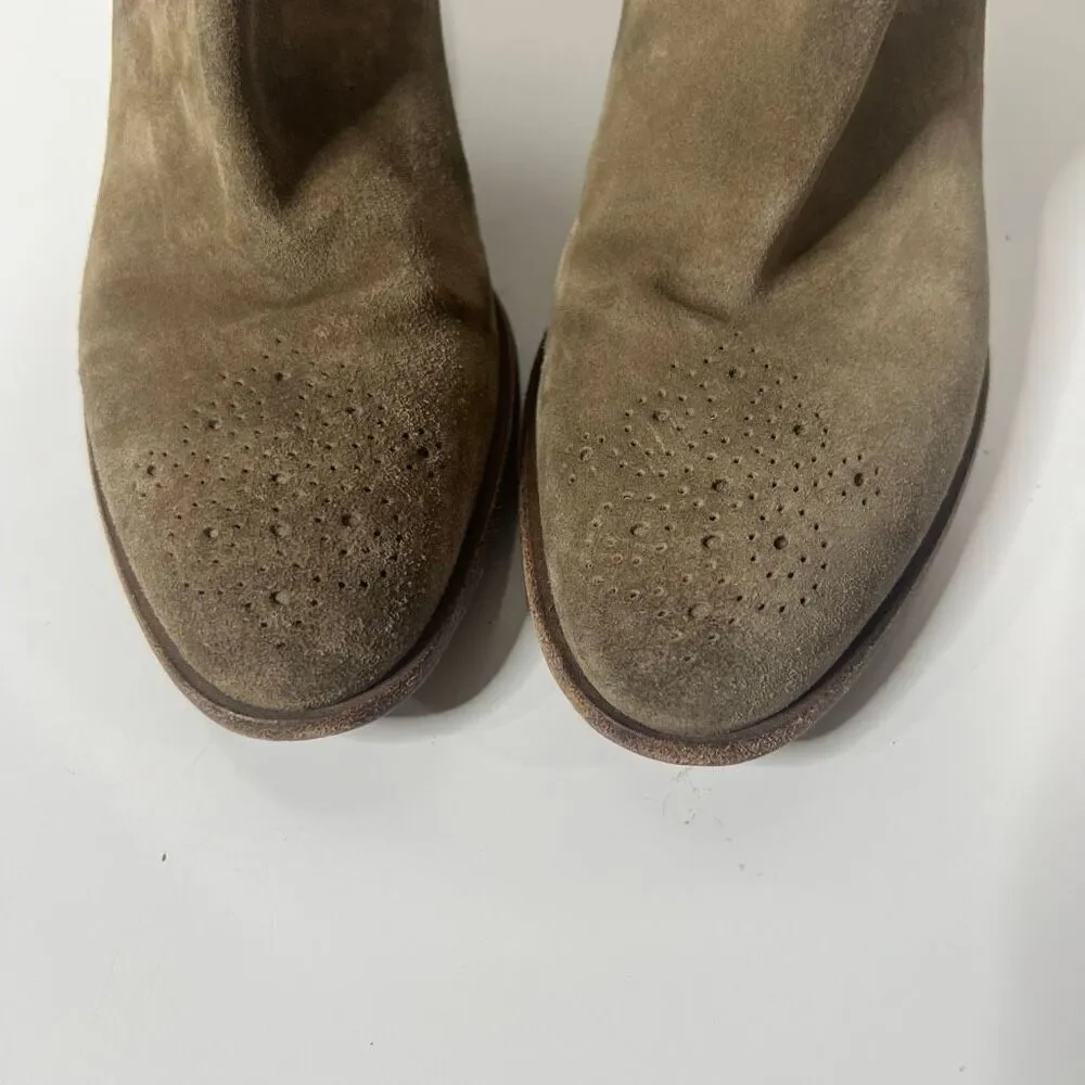 Free Lance Jane 70 Chelsea Beveled Boot with Heel Suede Leather Taupe Brown Size